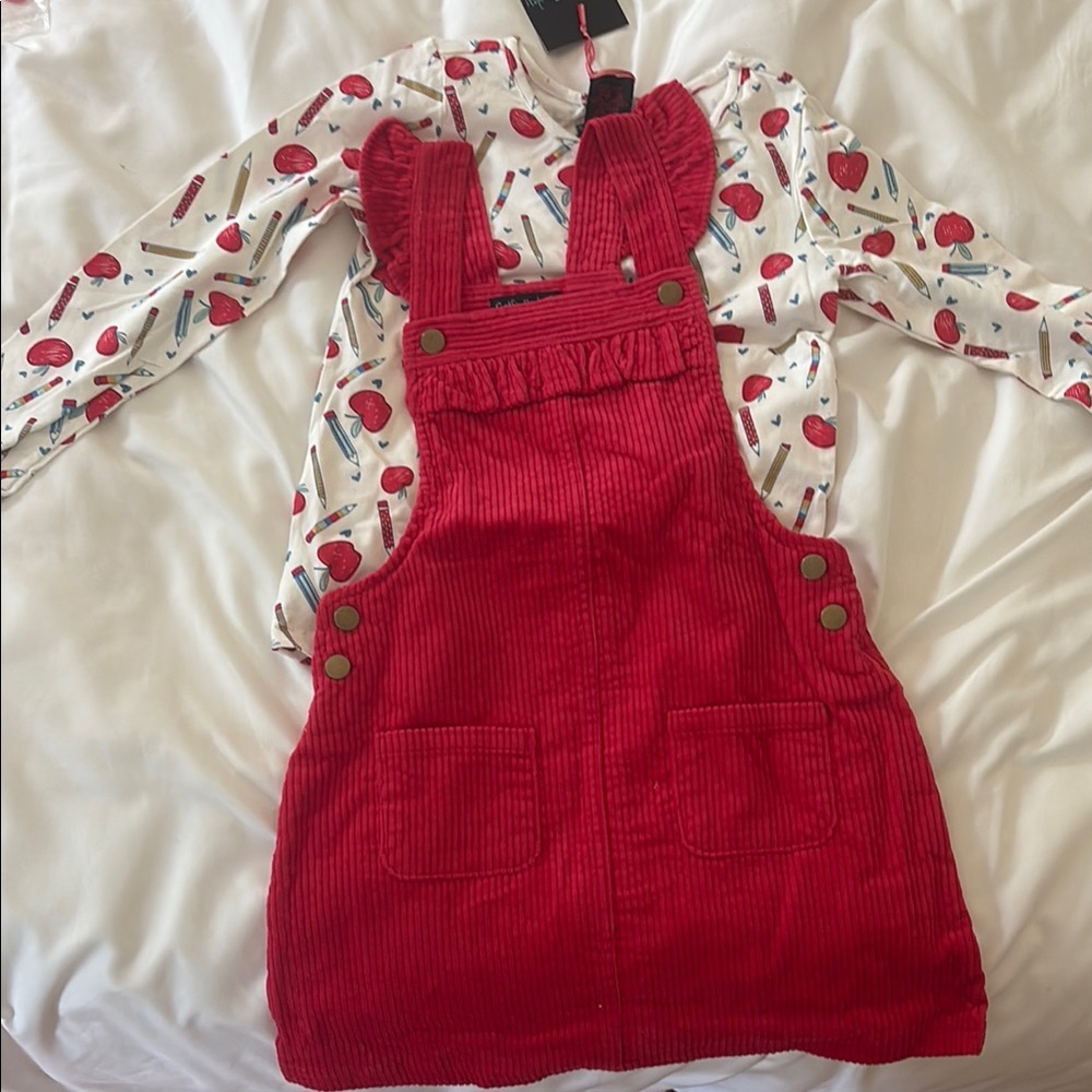 Kids Red Corduroy Pinafore Dress